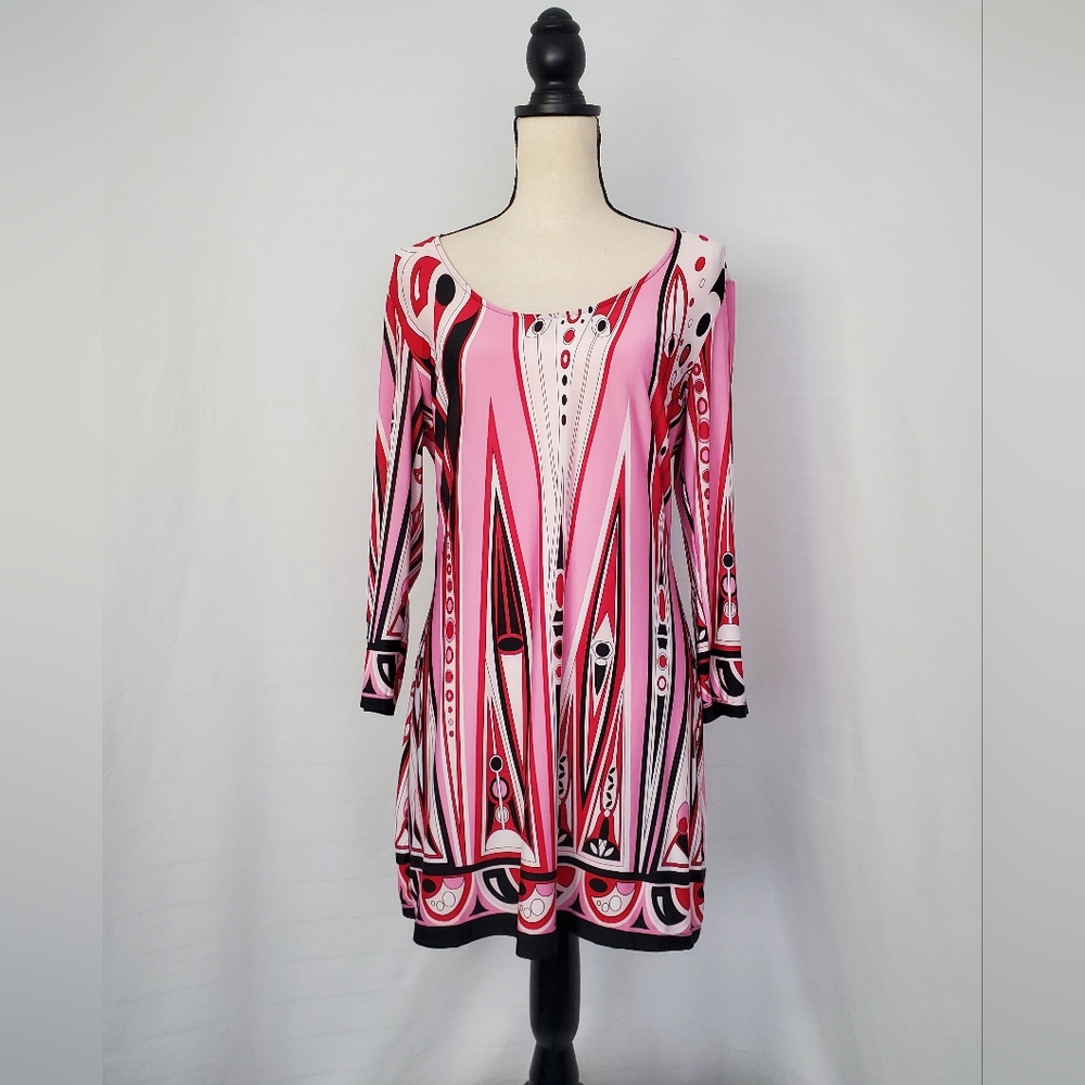 Milano Pink Print Long Sleeve Shift Dress
